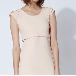 Maje midi dress in light pink with detailed shoulders- women’s dress